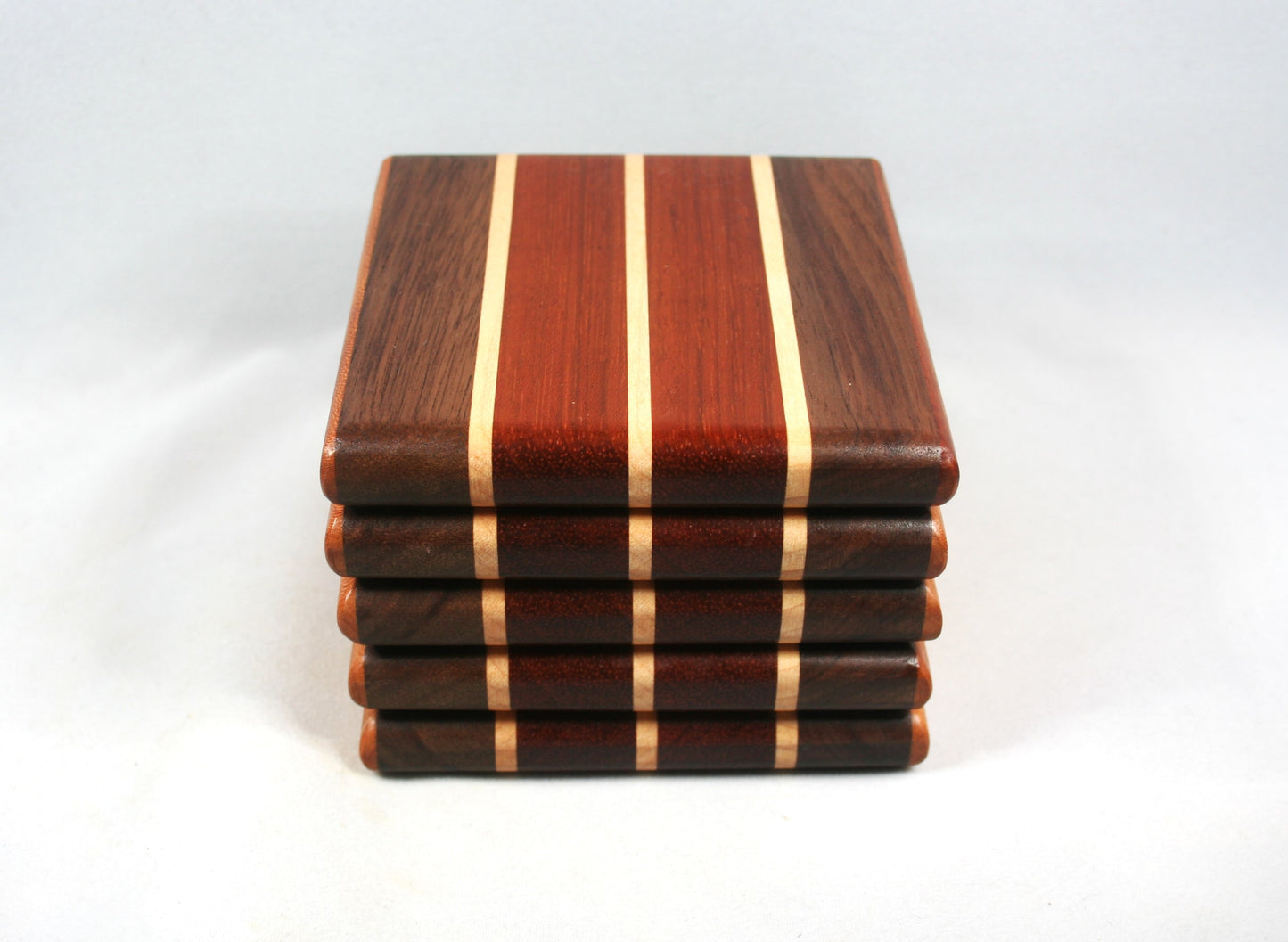 Brazilian cherry, walnut, maple Hardwood Coasters set of 5