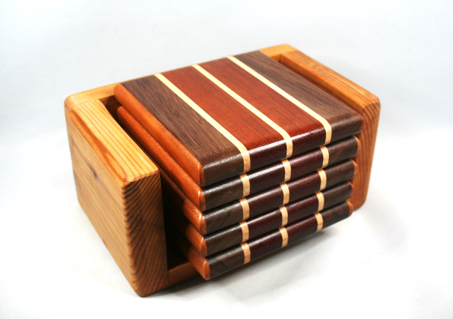 Brazilian cherry, walnut, maple Hardwood Coasters set of 5