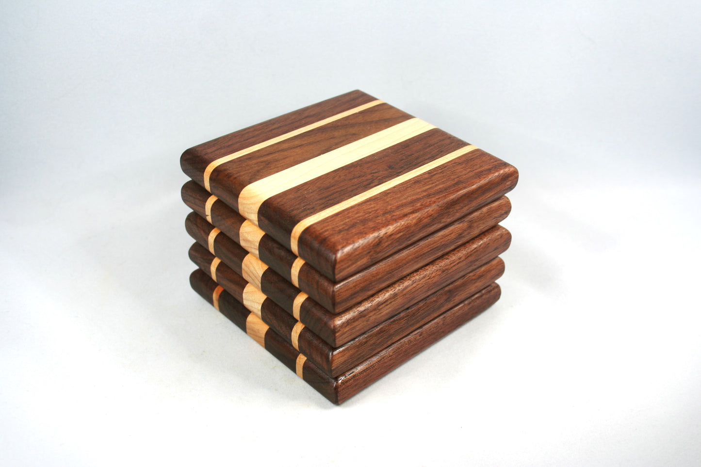 Walnut and Maple Hardwood Coasters Set of 5