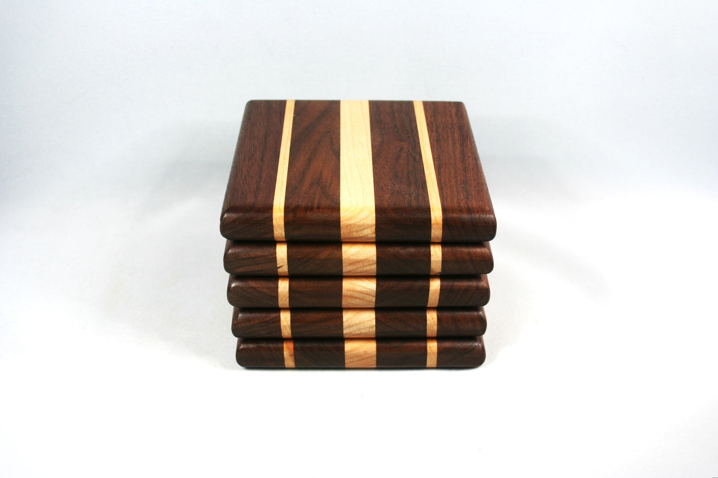 Walnut and Maple Hardwood Coasters Set of 5