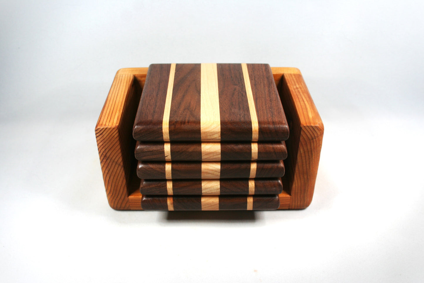 Walnut and Maple Hardwood Coasters Set of 5