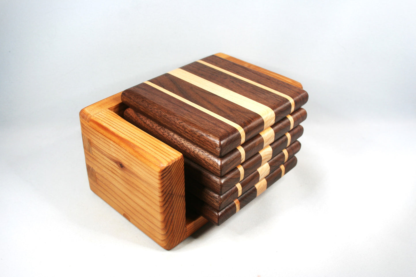 Walnut and Maple Hardwood Coasters Set of 5