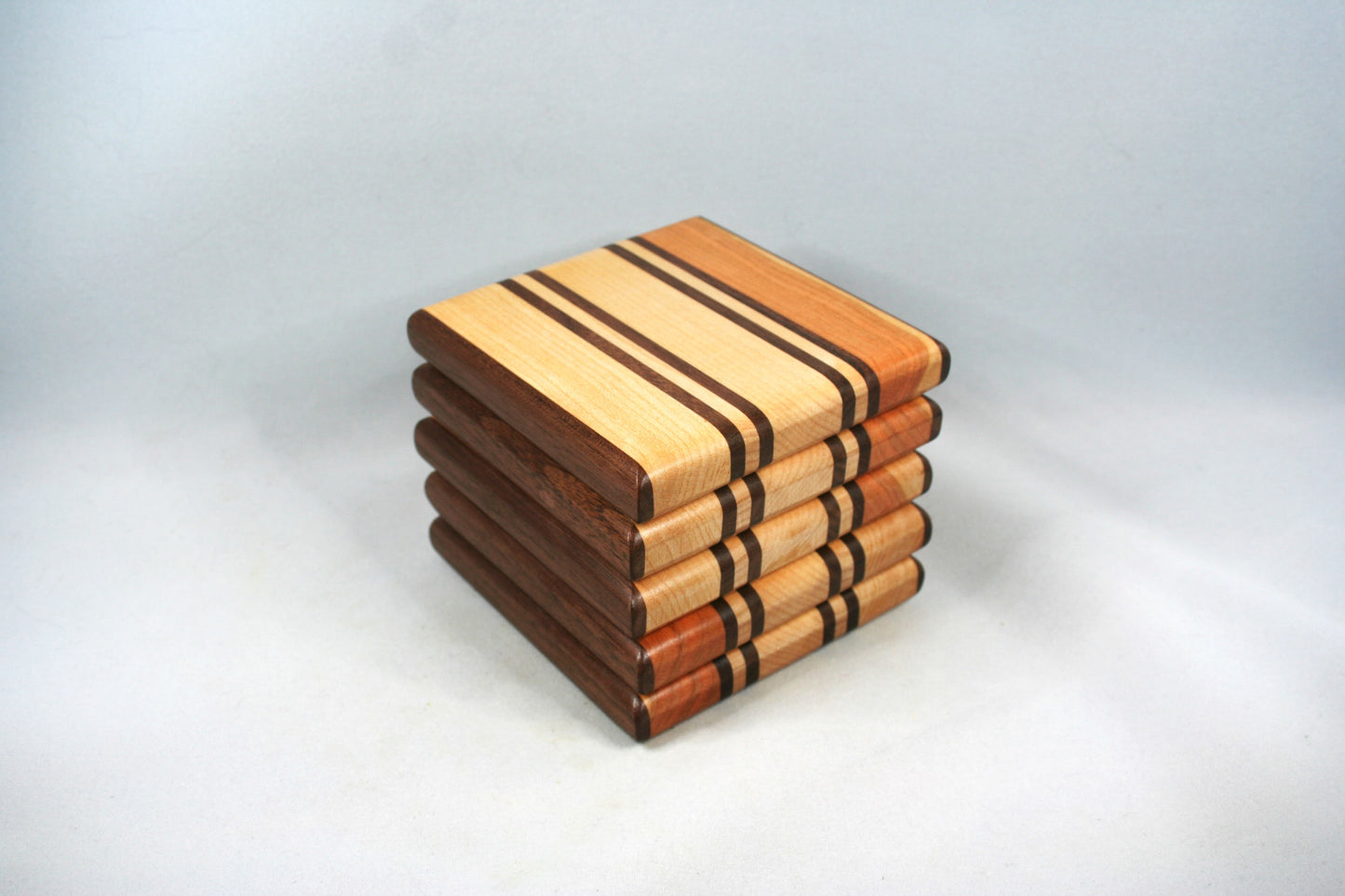 Maple and Walnut Hardwood Coaster set of 5