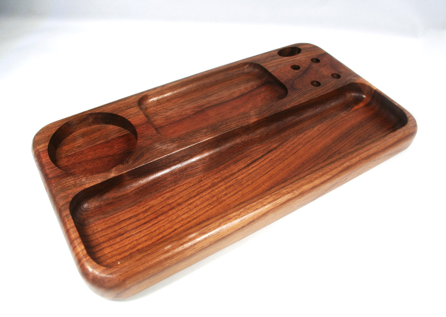 Multi Compartment Walnut Rolling Tray