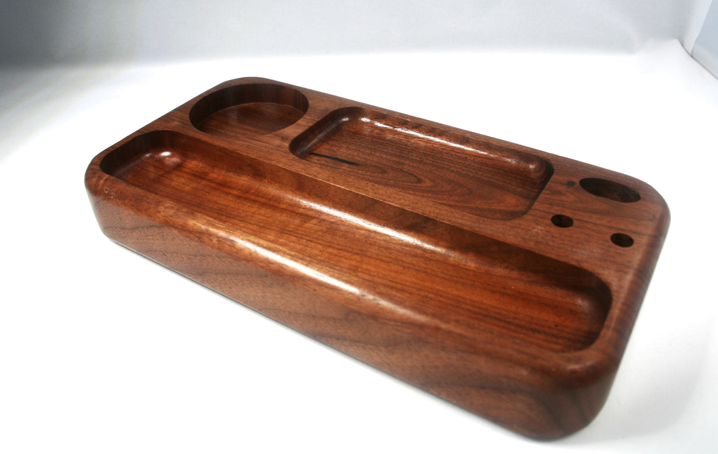 Multi Compartment Walnut Rolling Tray