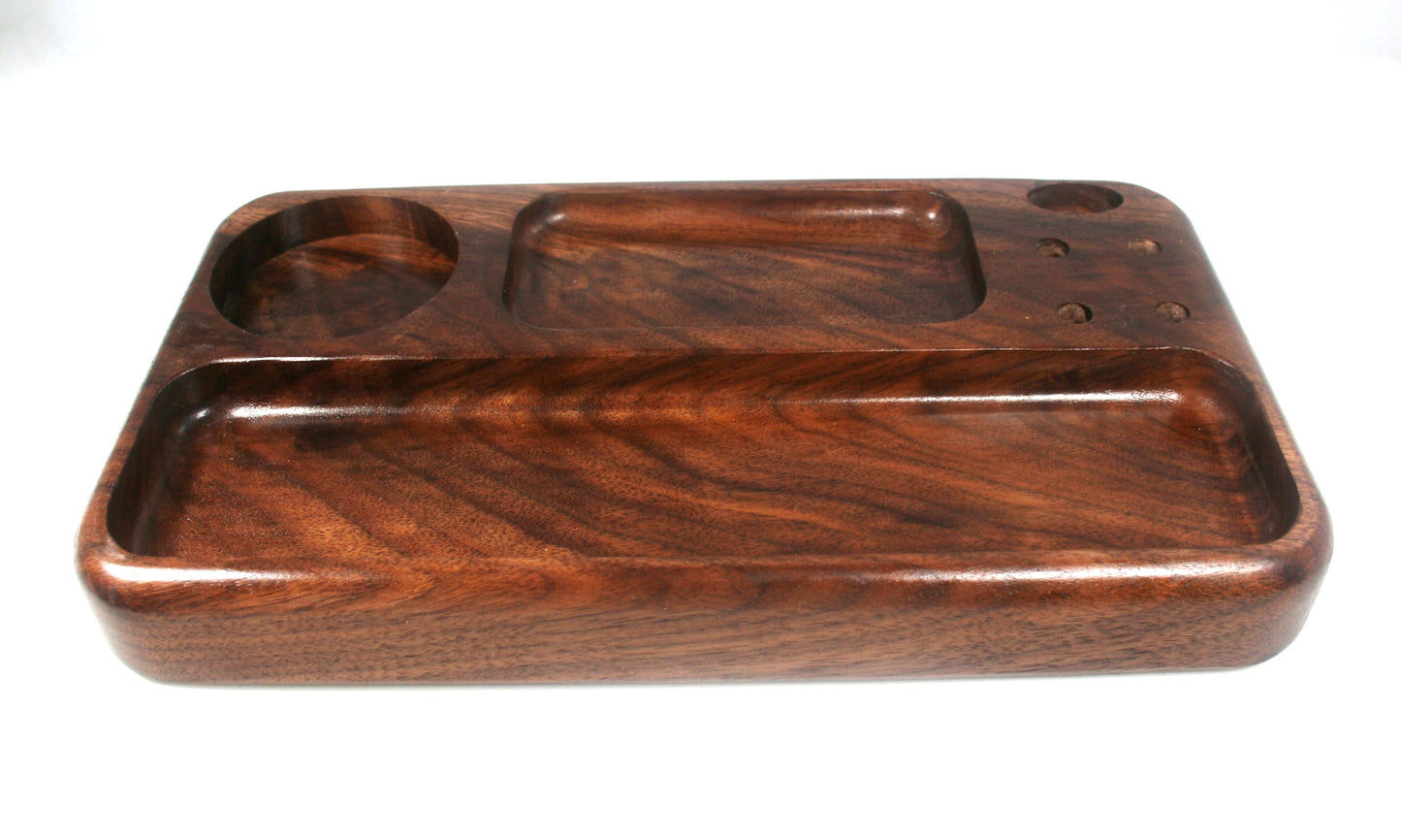 Multi Compartment Curly Walnut Rolling Tray