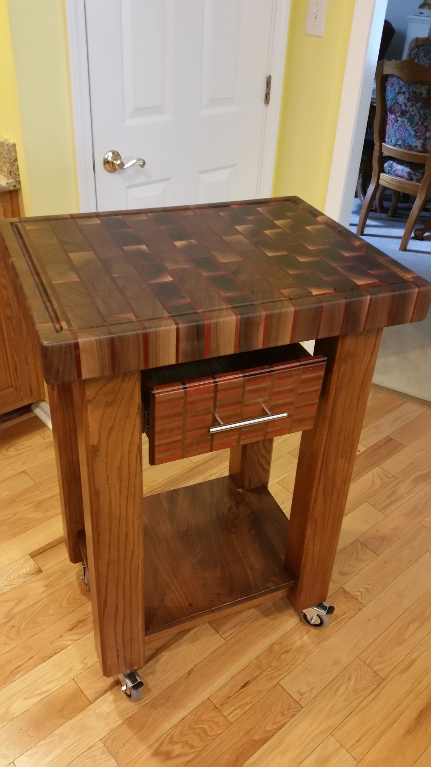 Walnut and Paduk Brick style Butcher Block Table
