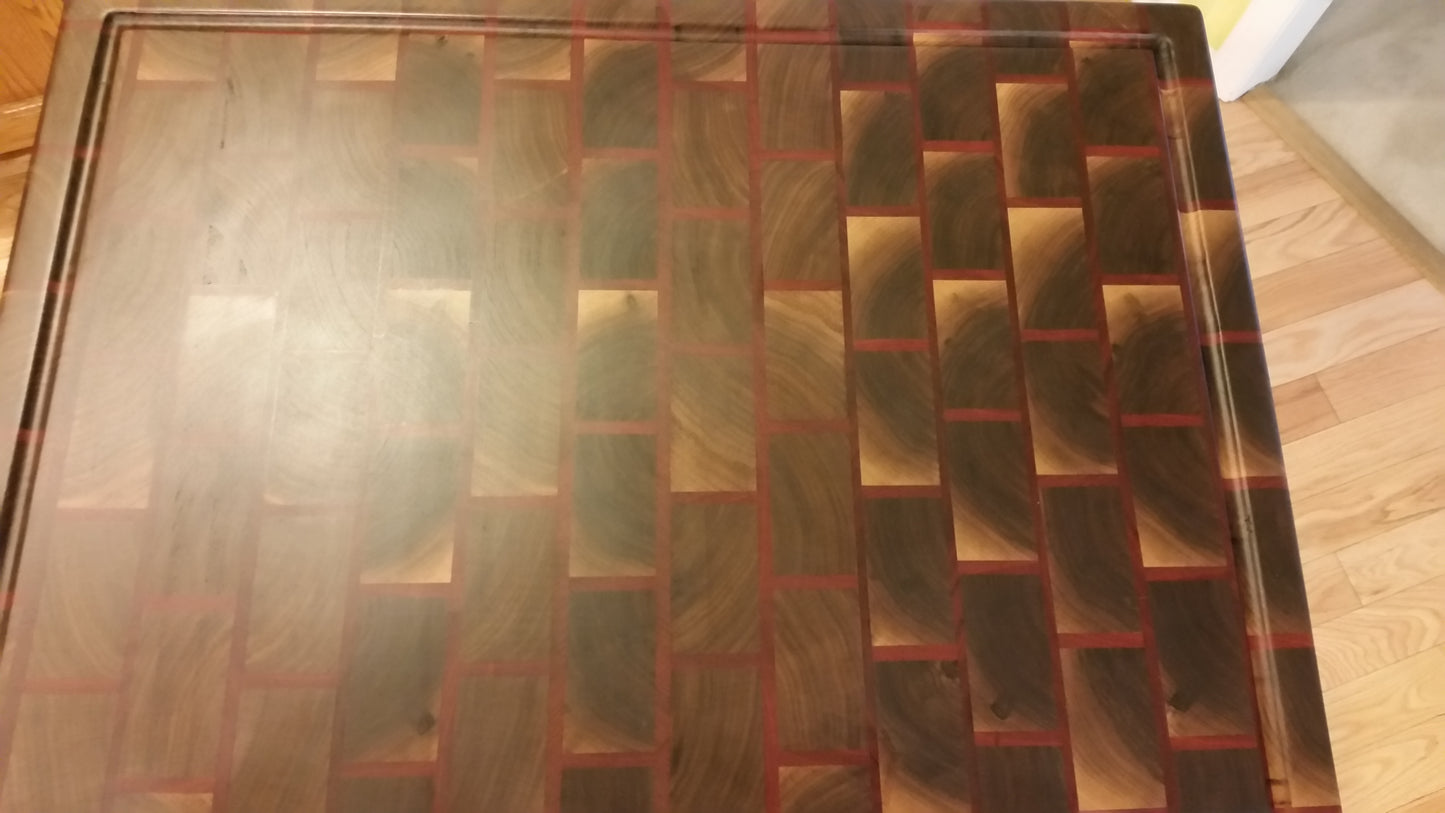 Walnut and Paduk Brick style Butcher Block Table