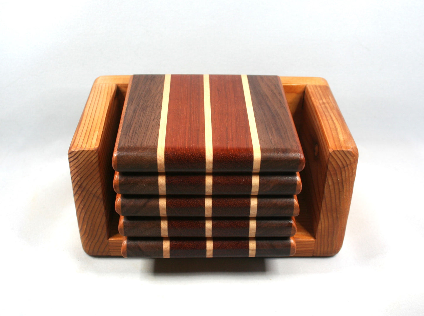 Brazilian cherry, walnut, maple Hardwood Coasters set of 5