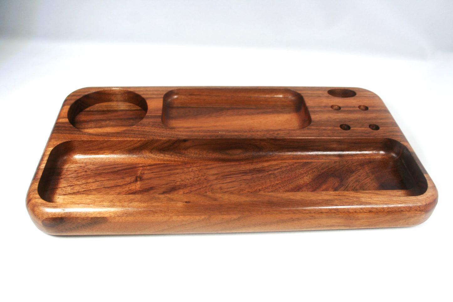 Walnut Multi Compartment Rolling Tray