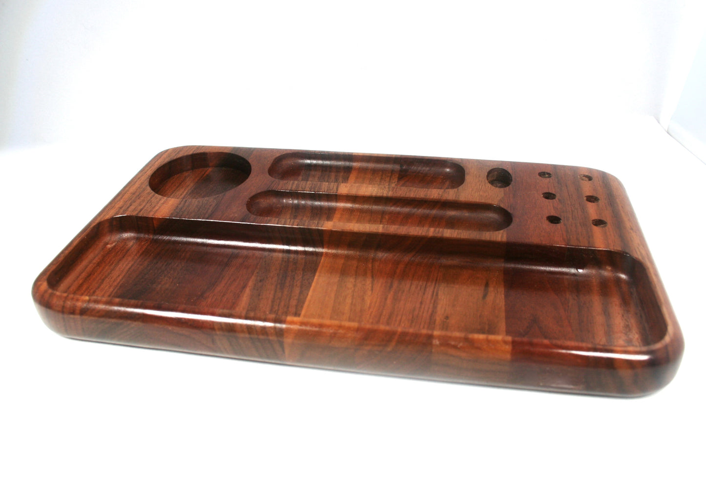 Multi Compartment Walnut Rolling Tray