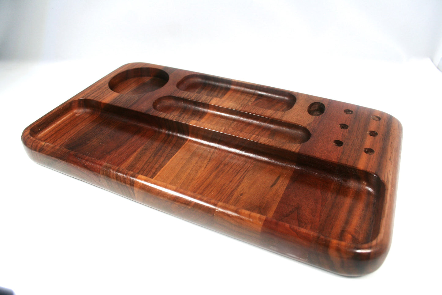 Multi Compartment Walnut Rolling Tray