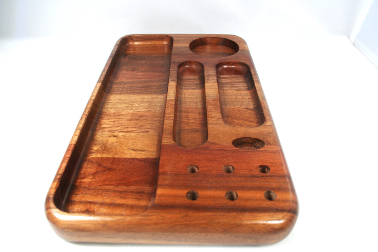 Multi Compartment Walnut Rolling Tray