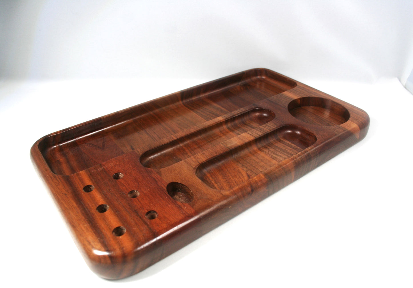 Multi Compartment Walnut Rolling Tray