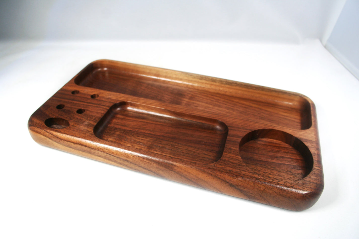 Walnut Multi Compartment Rolling Tray