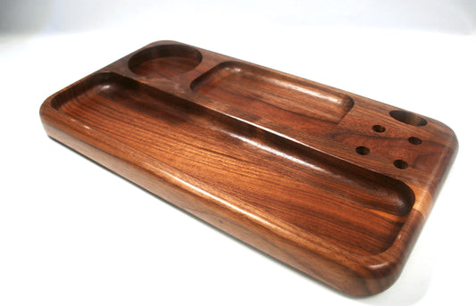 Multi Compartment Walnut Rolling Tray