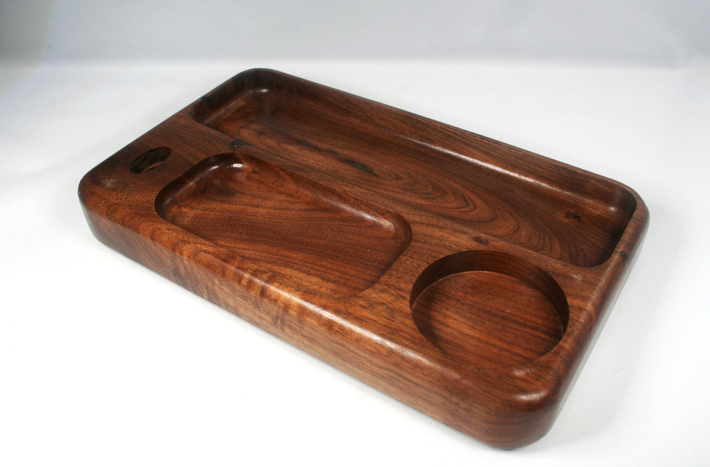 Compartmented Walnut Rolling Tray