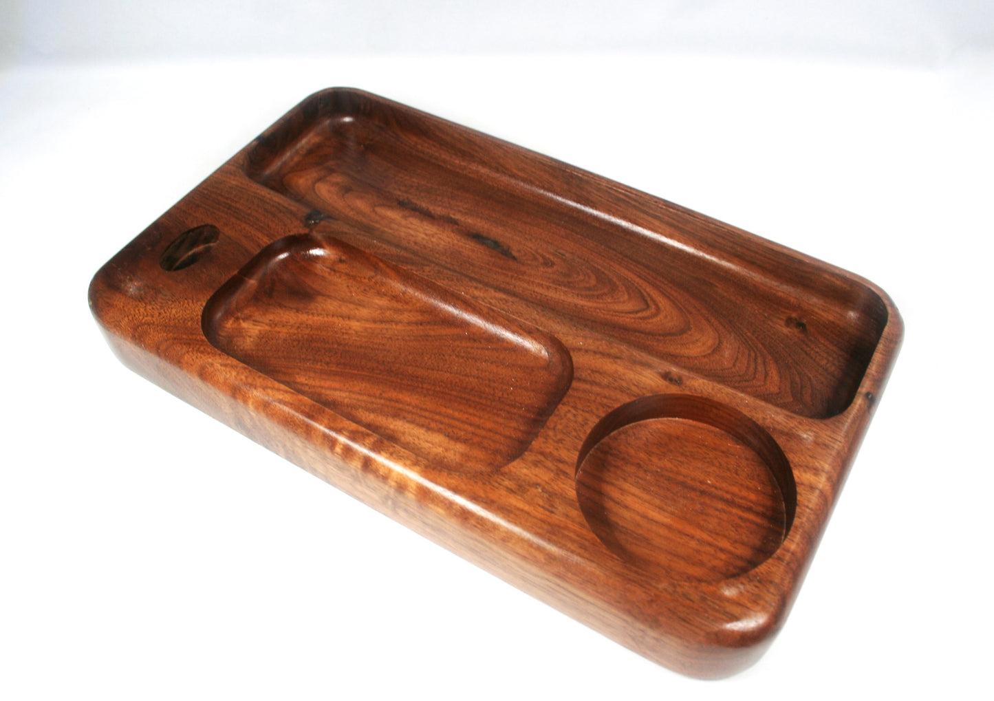 Compartmented Walnut Rolling Tray