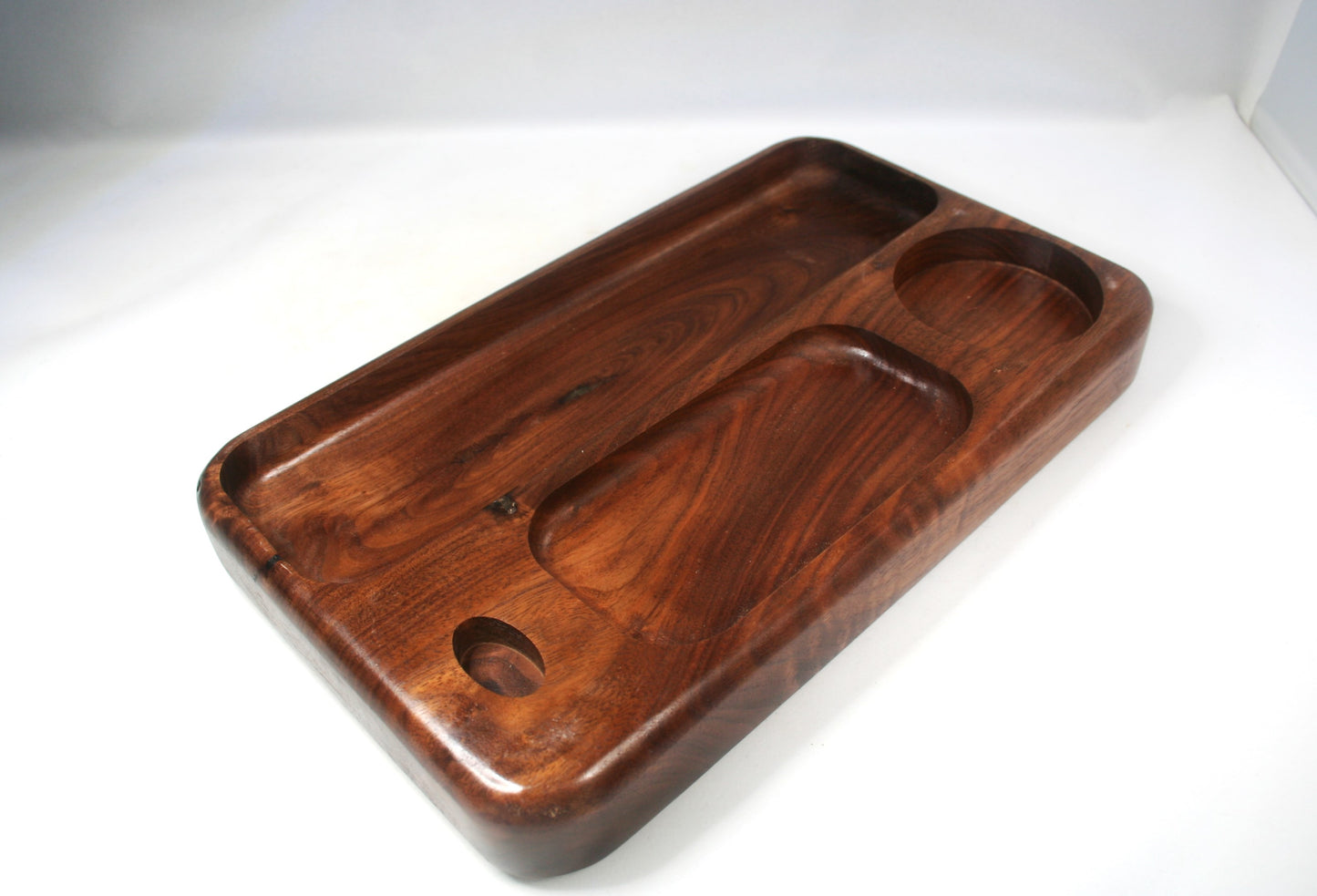 Compartmented Walnut Rolling Tray