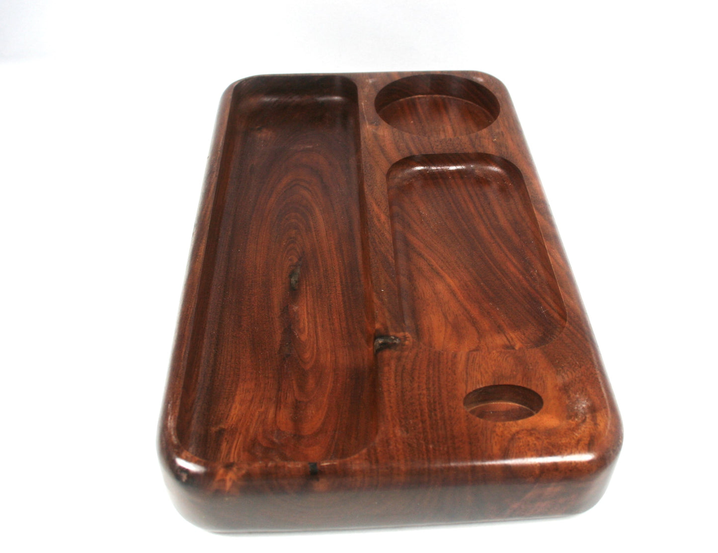 Compartmented Walnut Rolling Tray