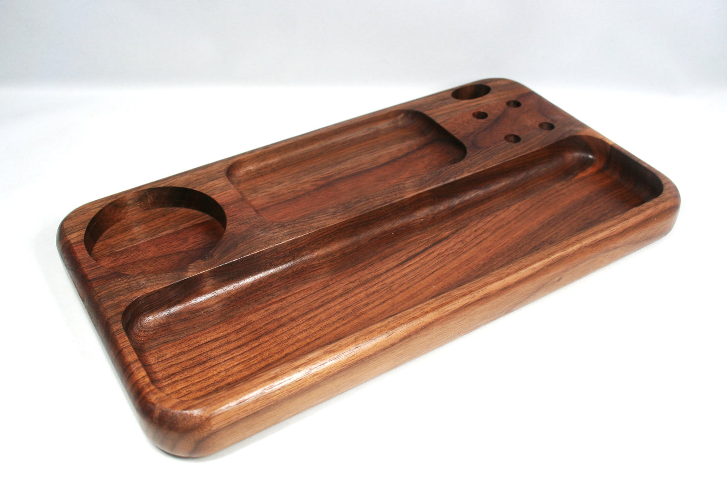 Compartmented Walnut Rolling Tray