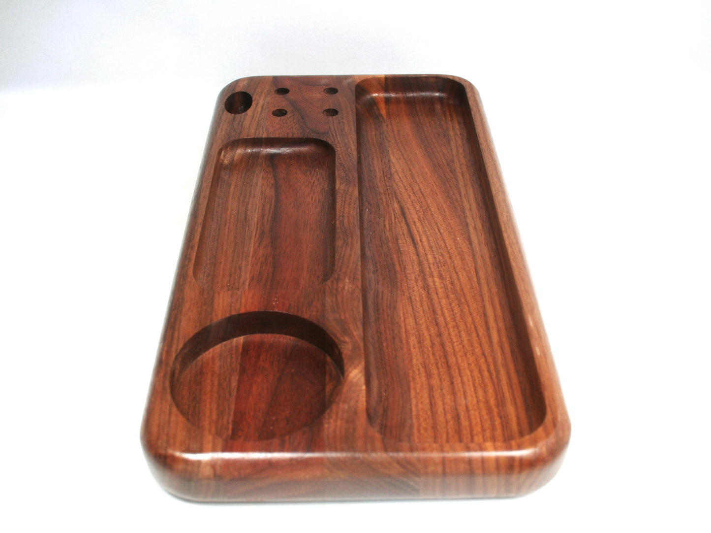 Compartmented Walnut Rolling Tray