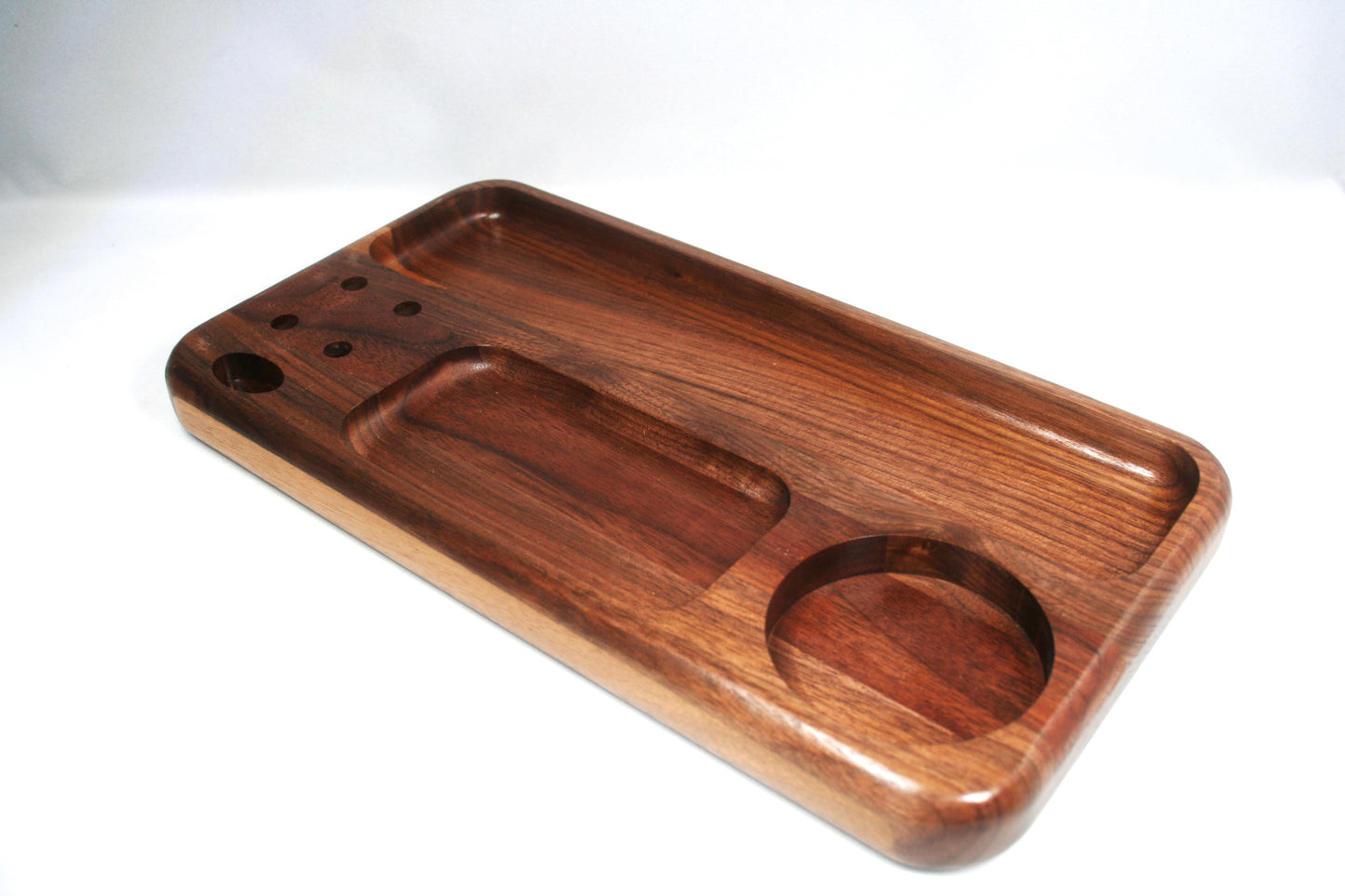 Compartmented Walnut Rolling Tray