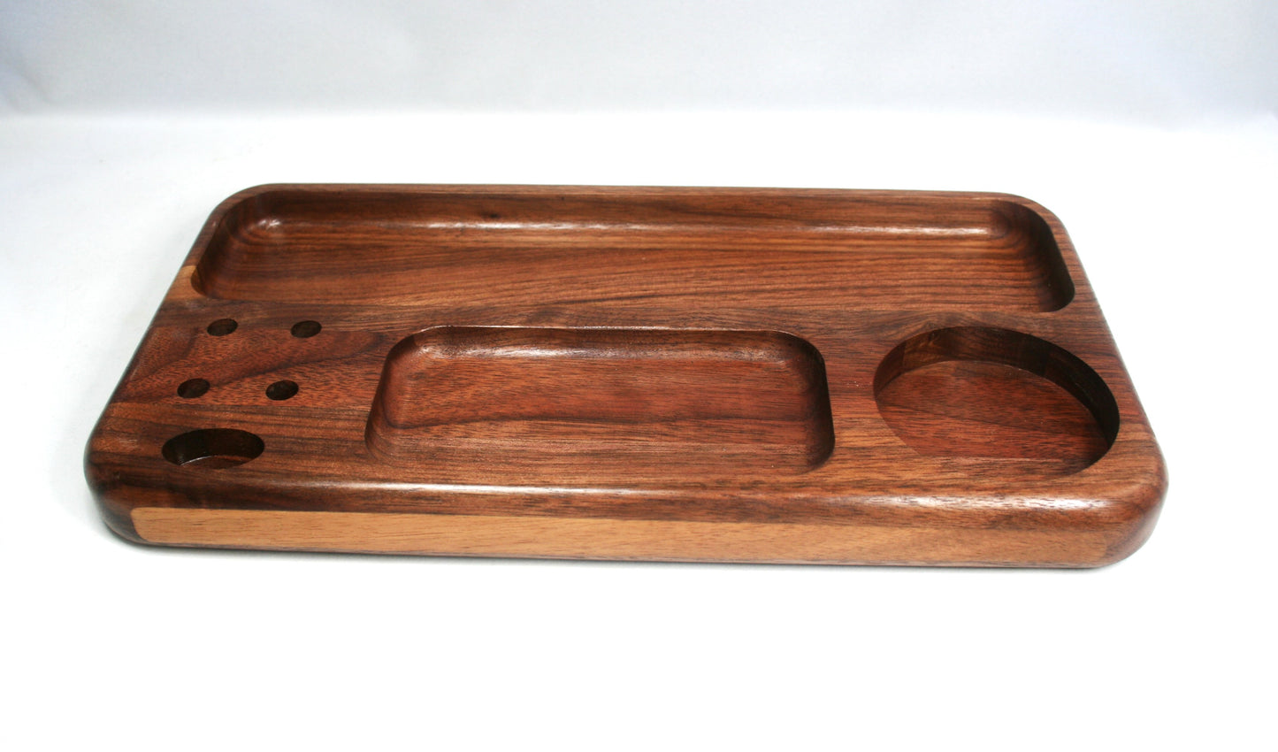 Compartmented Walnut Rolling Tray