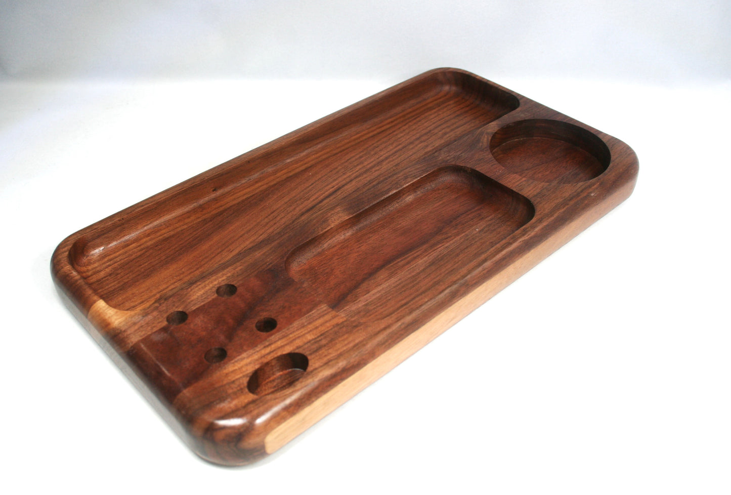 Compartmented Walnut Rolling Tray