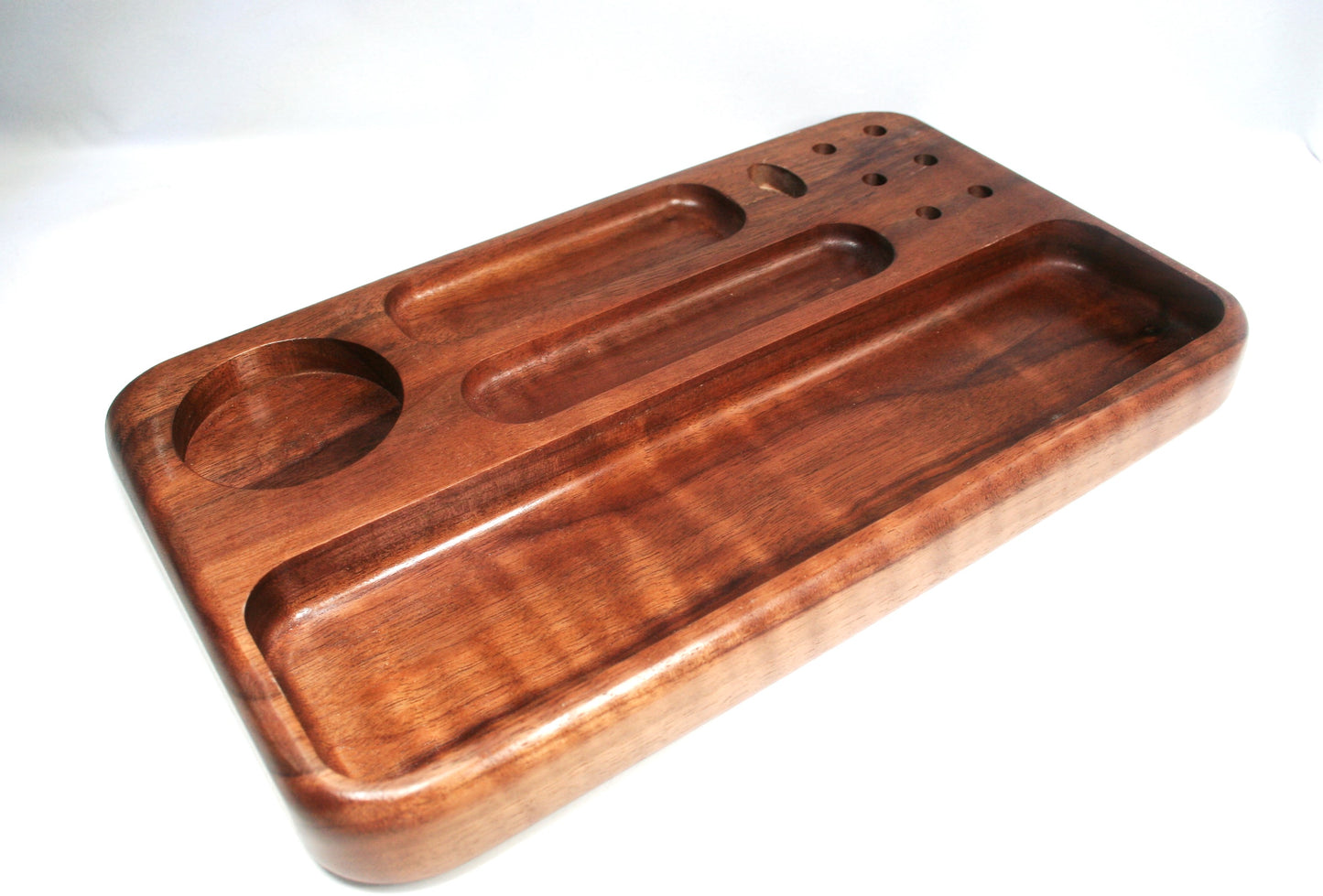 Compartmentalized Curly Walnut Rolling Tray