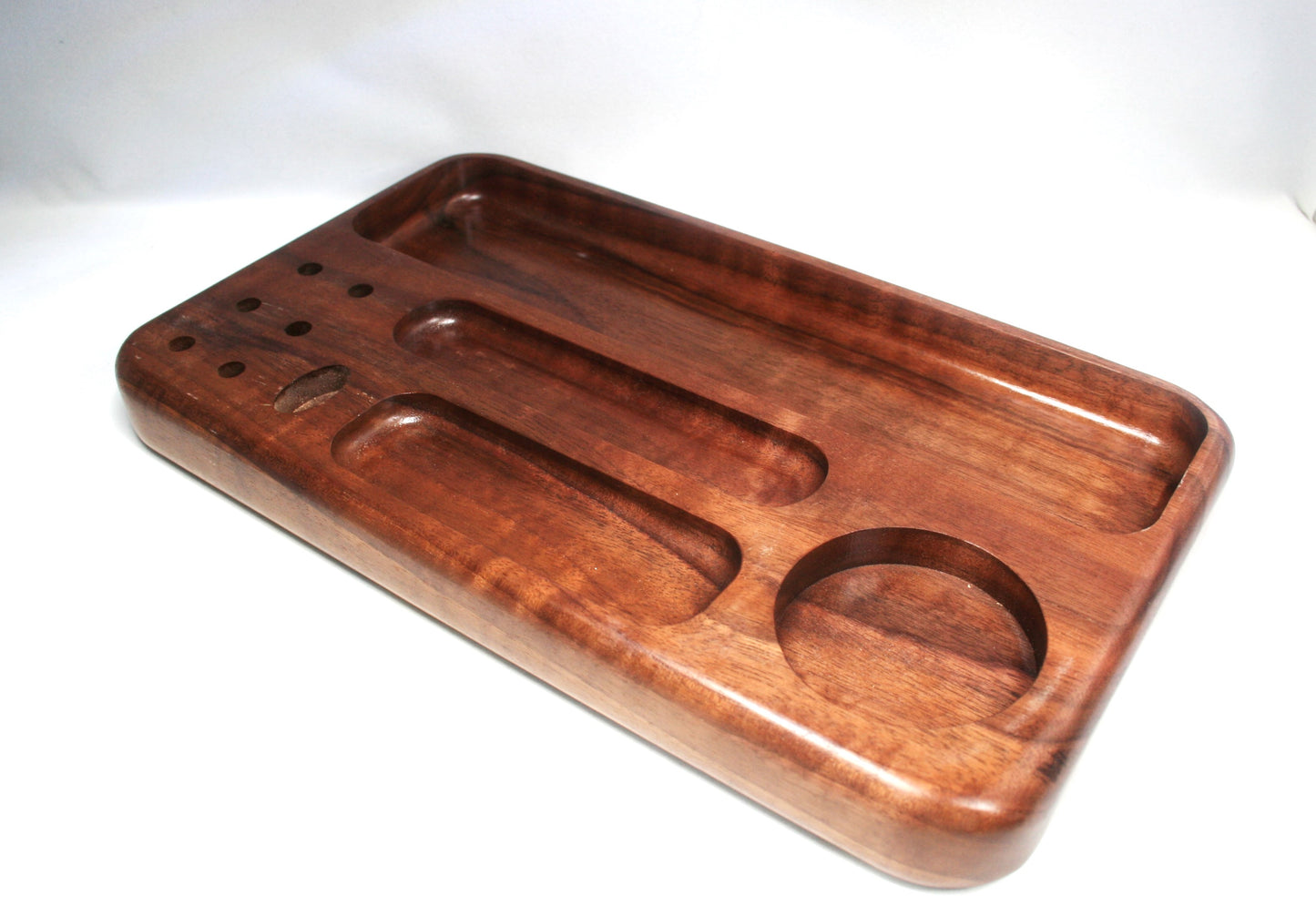 Compartmentalized Curly Walnut Rolling Tray