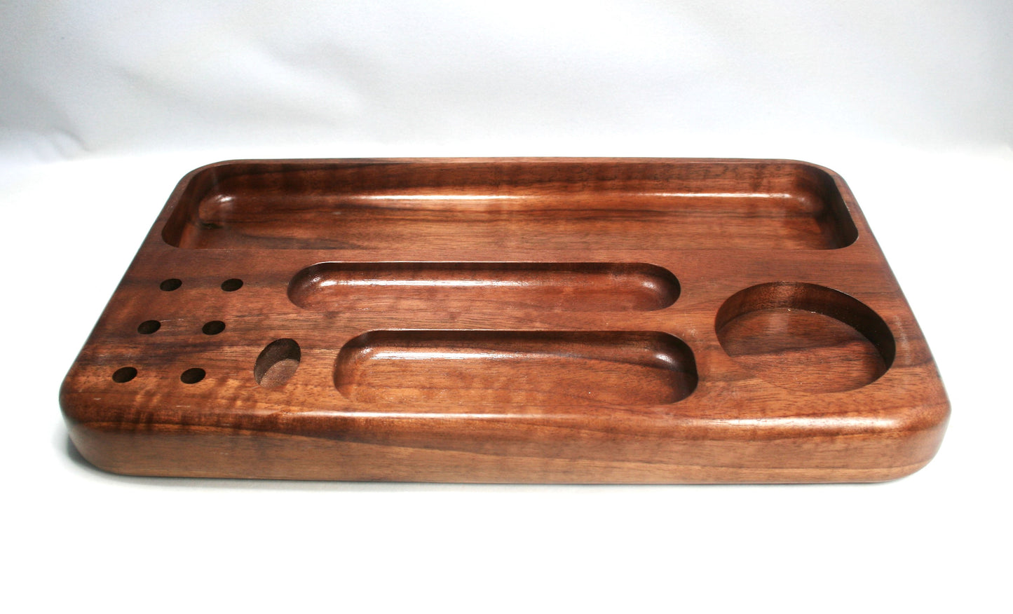 Compartmentalized Curly Walnut Rolling Tray