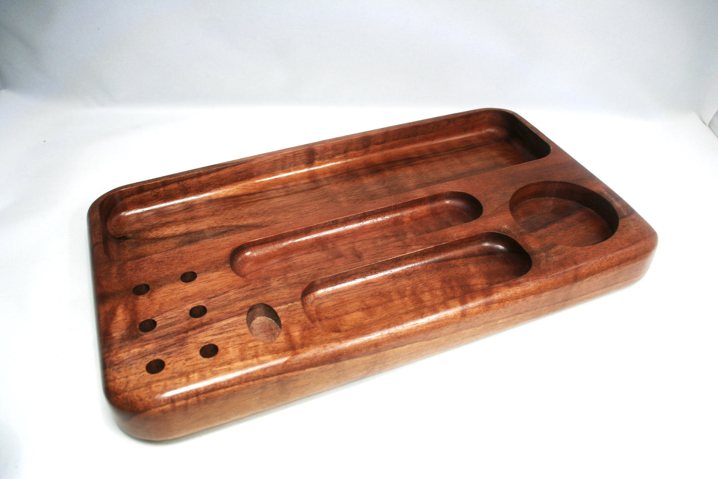 Compartmentalized Curly Walnut Rolling Tray